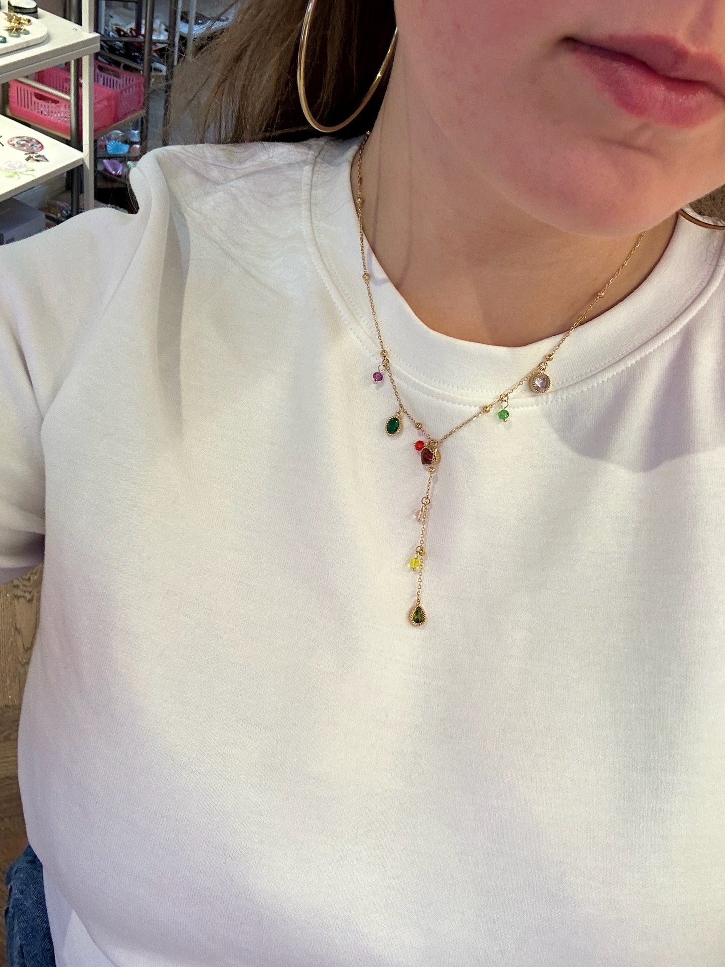 Y-shape Gems Necklace