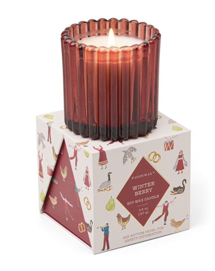 Ribbed Glass Candle - Christmas Winter Berry