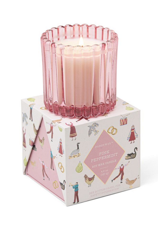 Ribbed Glass Candle - Christmas Pink Peppermint