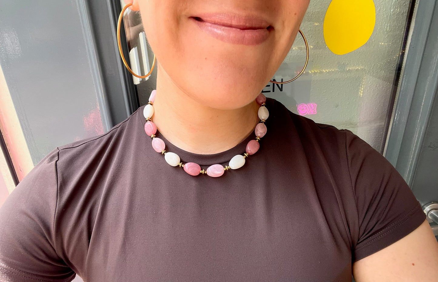 Ketting Beads Pink + White