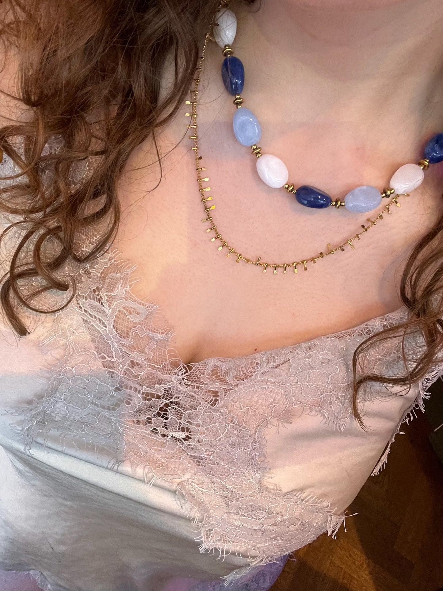 Ketting Beads Blue + White