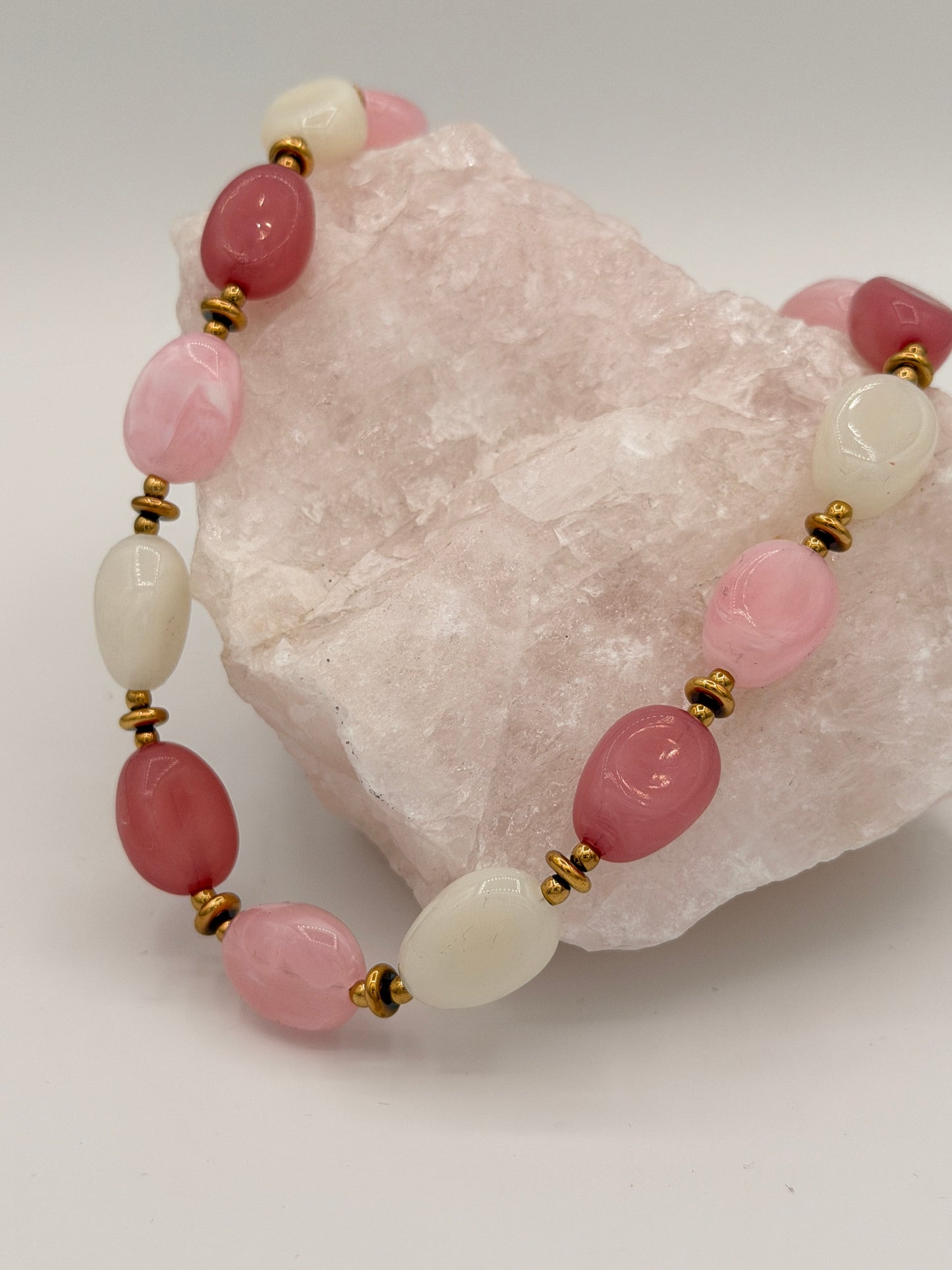 Ketting Beads Pink + White