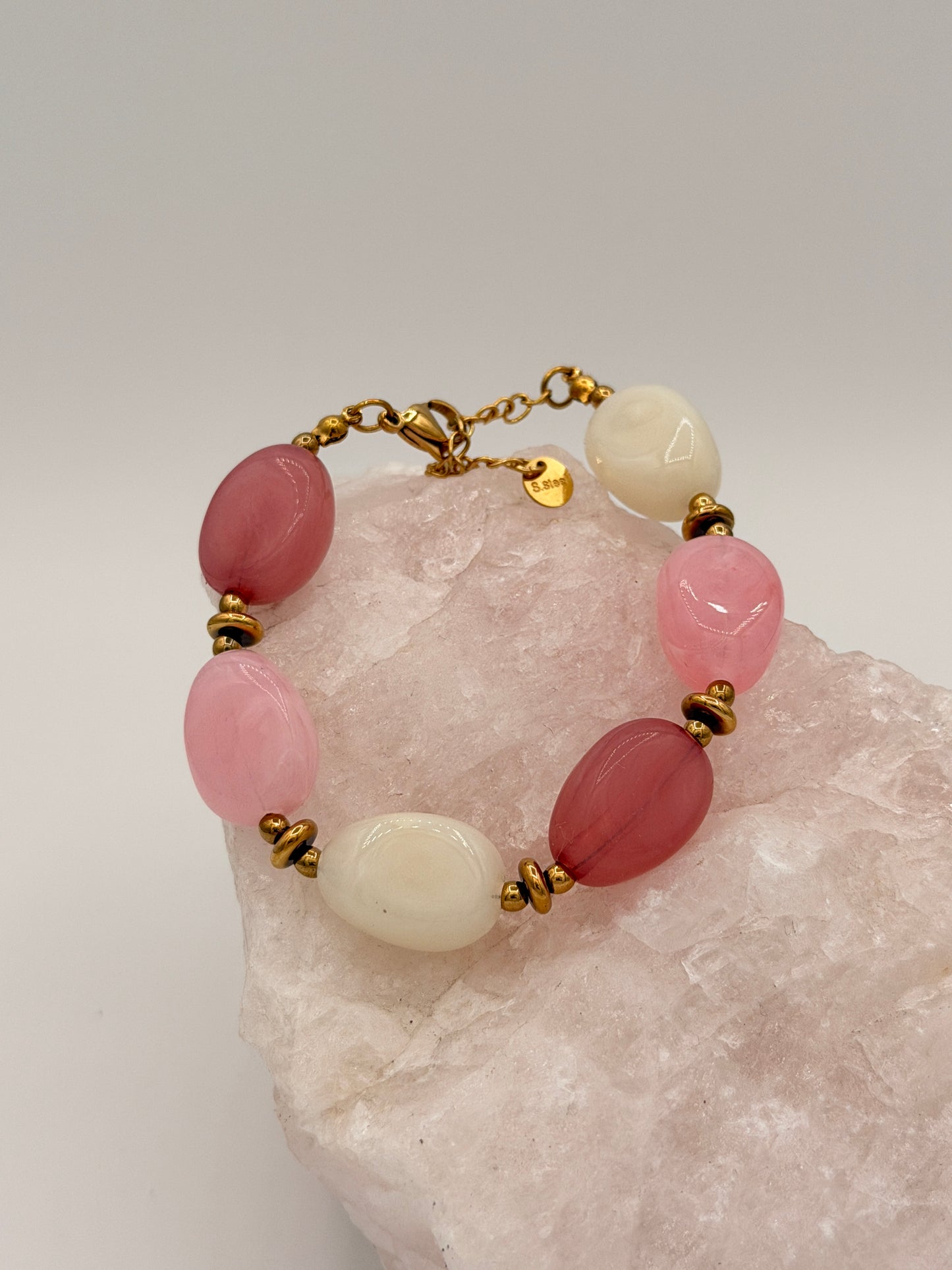 Armband Beads Pink + White
