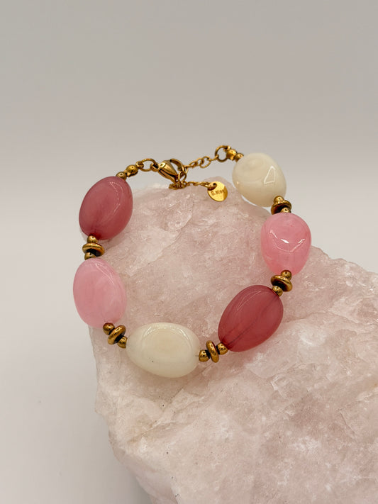 Armband Beads Pink + White